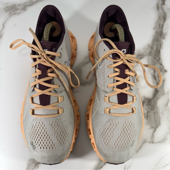 On Running Cloud X Gray Peach Knit Mesh Lightweight Training Women’s Sneakers, 8 - Picture 4 of 14